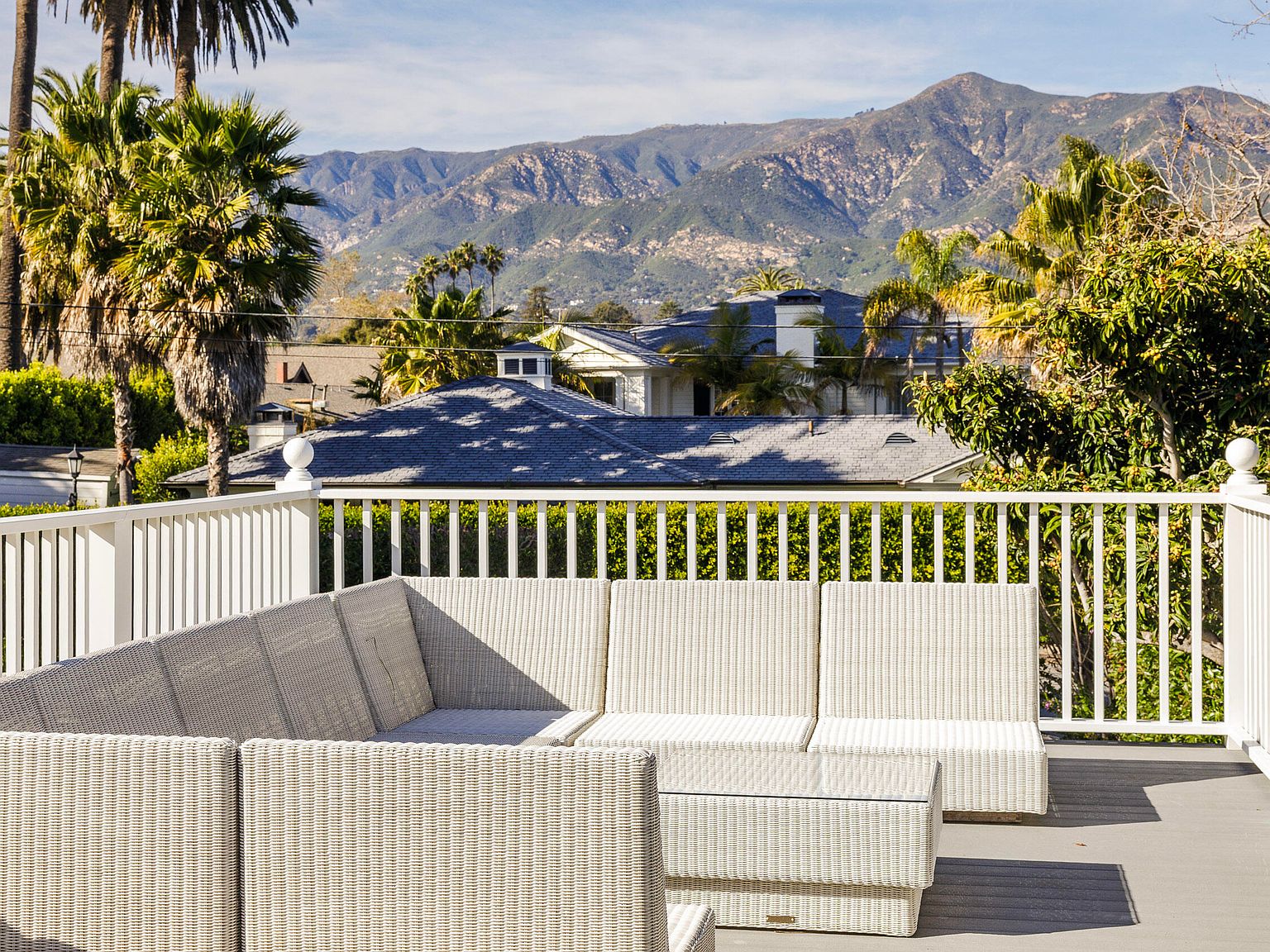 Upper deck looking over rooftops to the Santa Ynez mountains