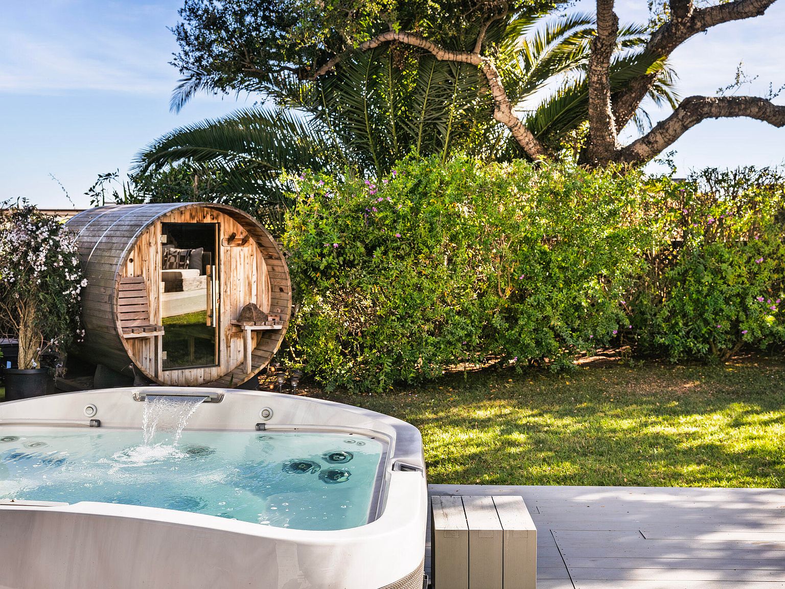 Outdoor living area with lounge seating and ocean-facing orientation
